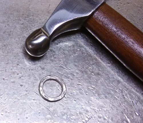 Judy Larson's Mike's Surpirise Claire's Ripple Pendant - , Contemporary Wire Jewelry, Jump Rings, Jump Ring, Making Jump Rings, Butane Torch, Soldering, Solder, Use the largest side of a Mini TruStrike Embossing Hammer 